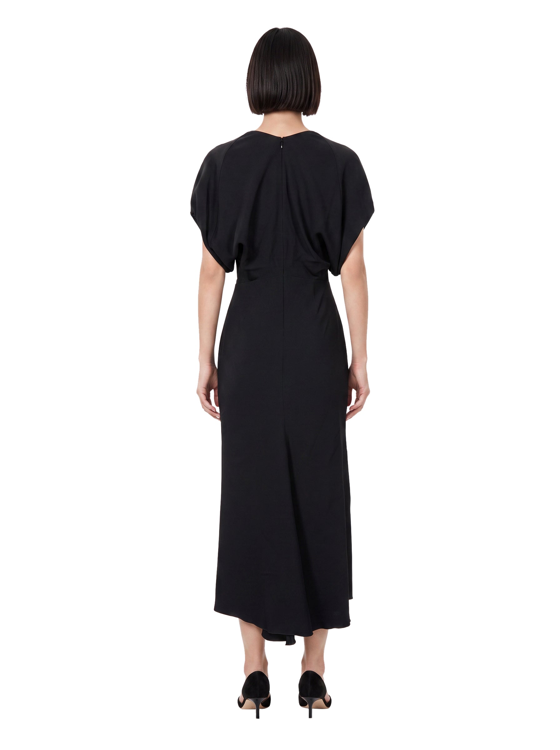 Abito midi Edith con scollo a V in nero 