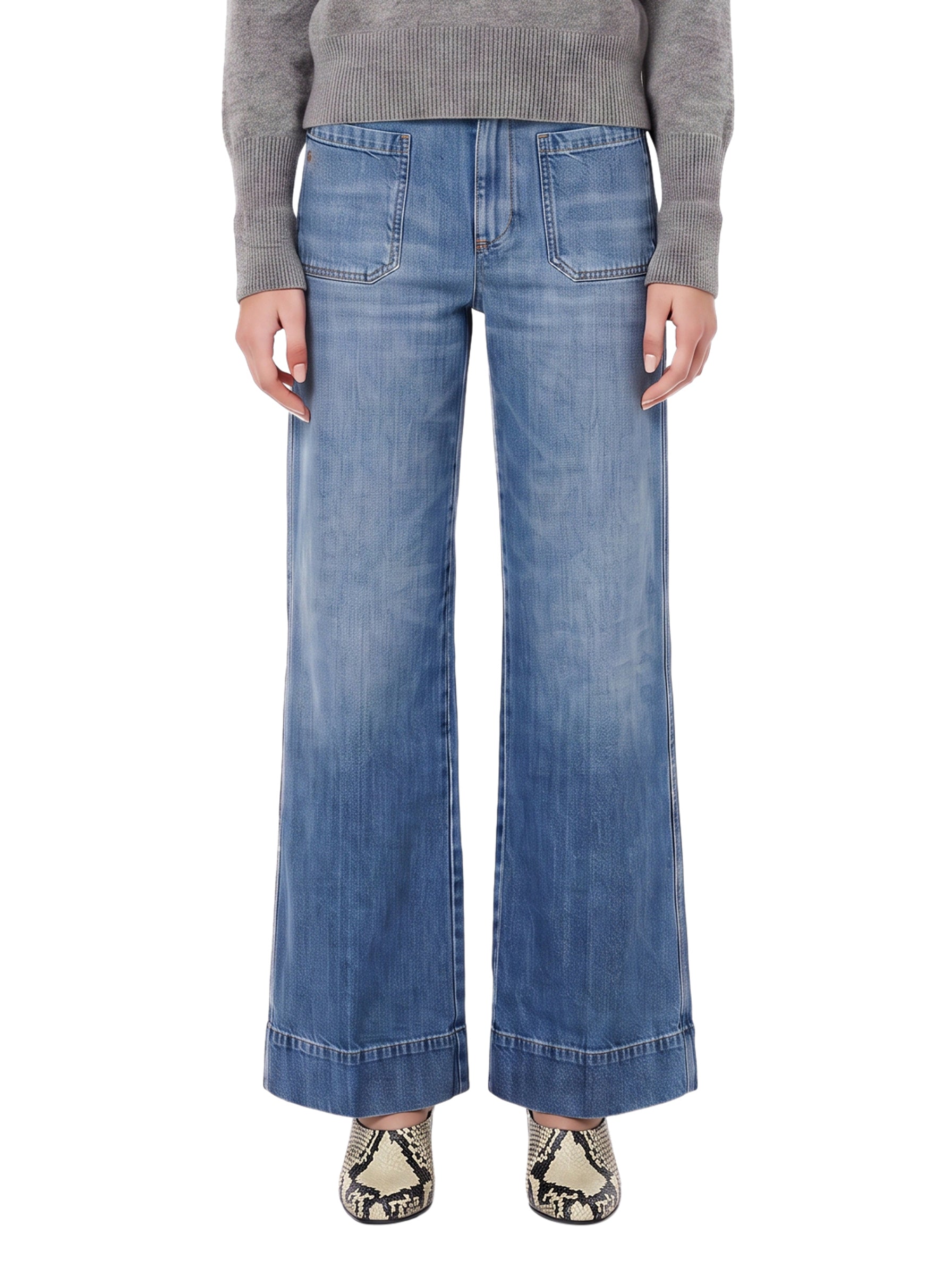 Jeans a vita alta con tasche Alina in blu 