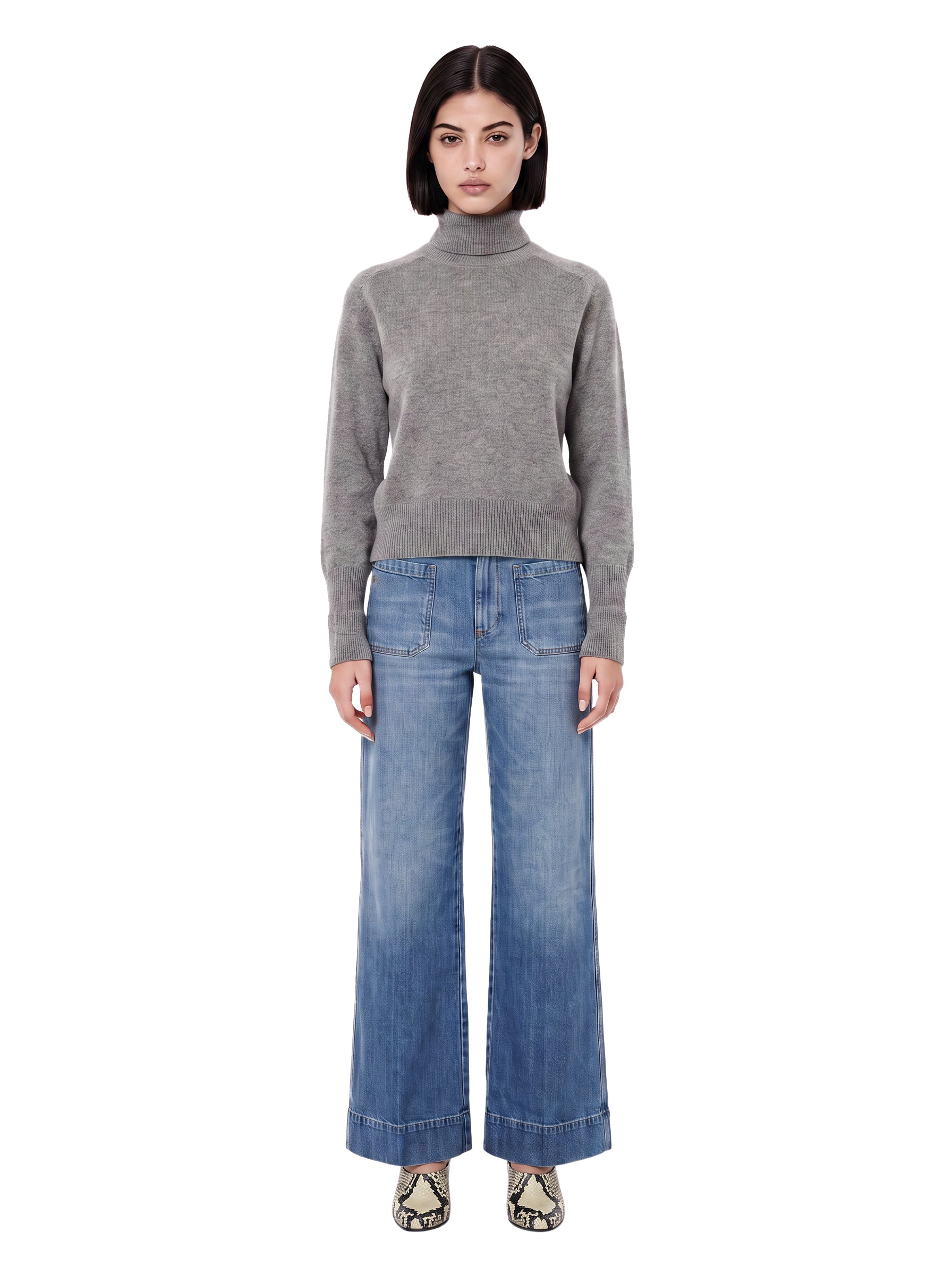 Jeans a vita alta con tasche Alina in blu 