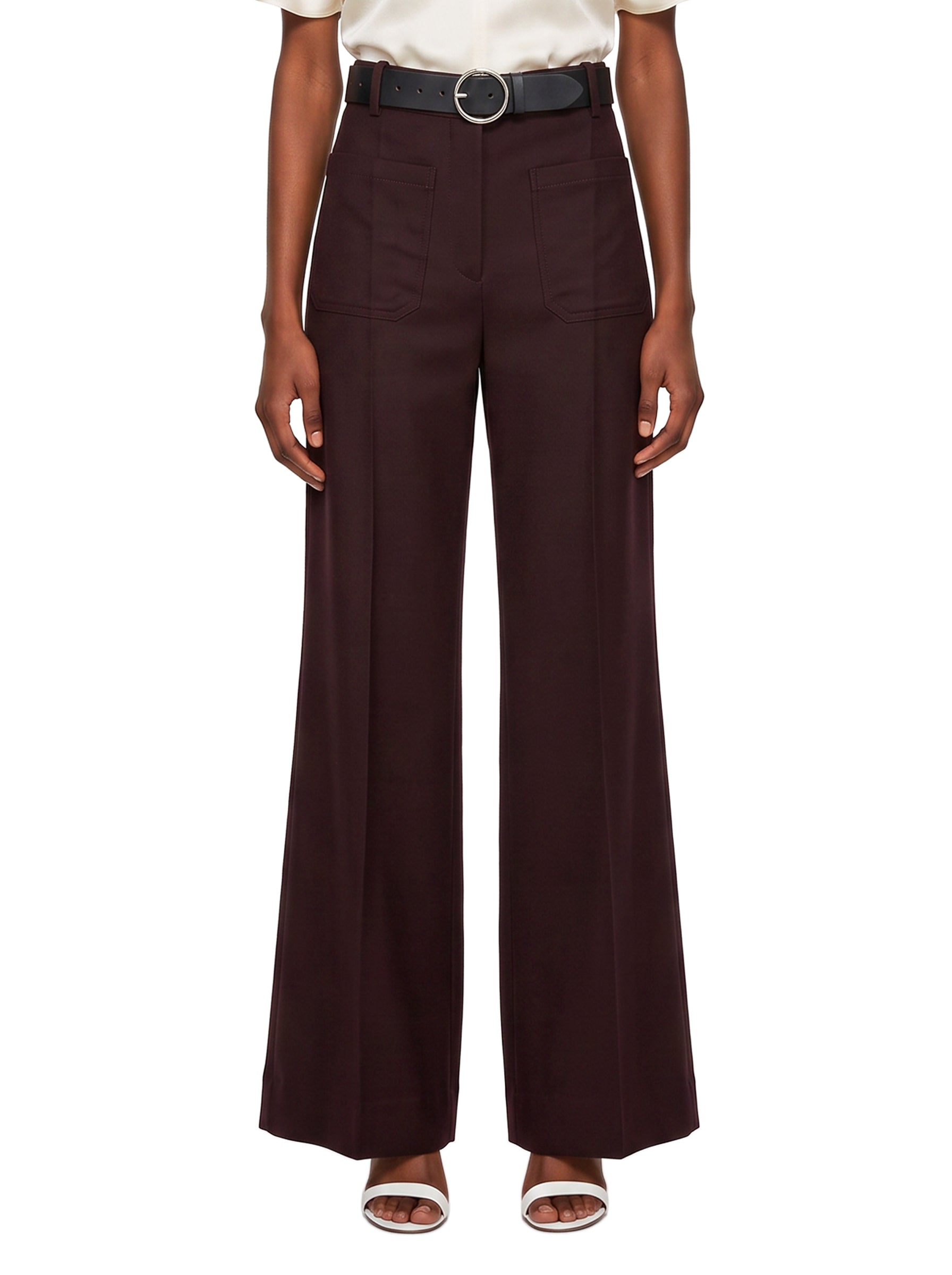 Pantaloni Alina in lana vergine flared in bordeaux 