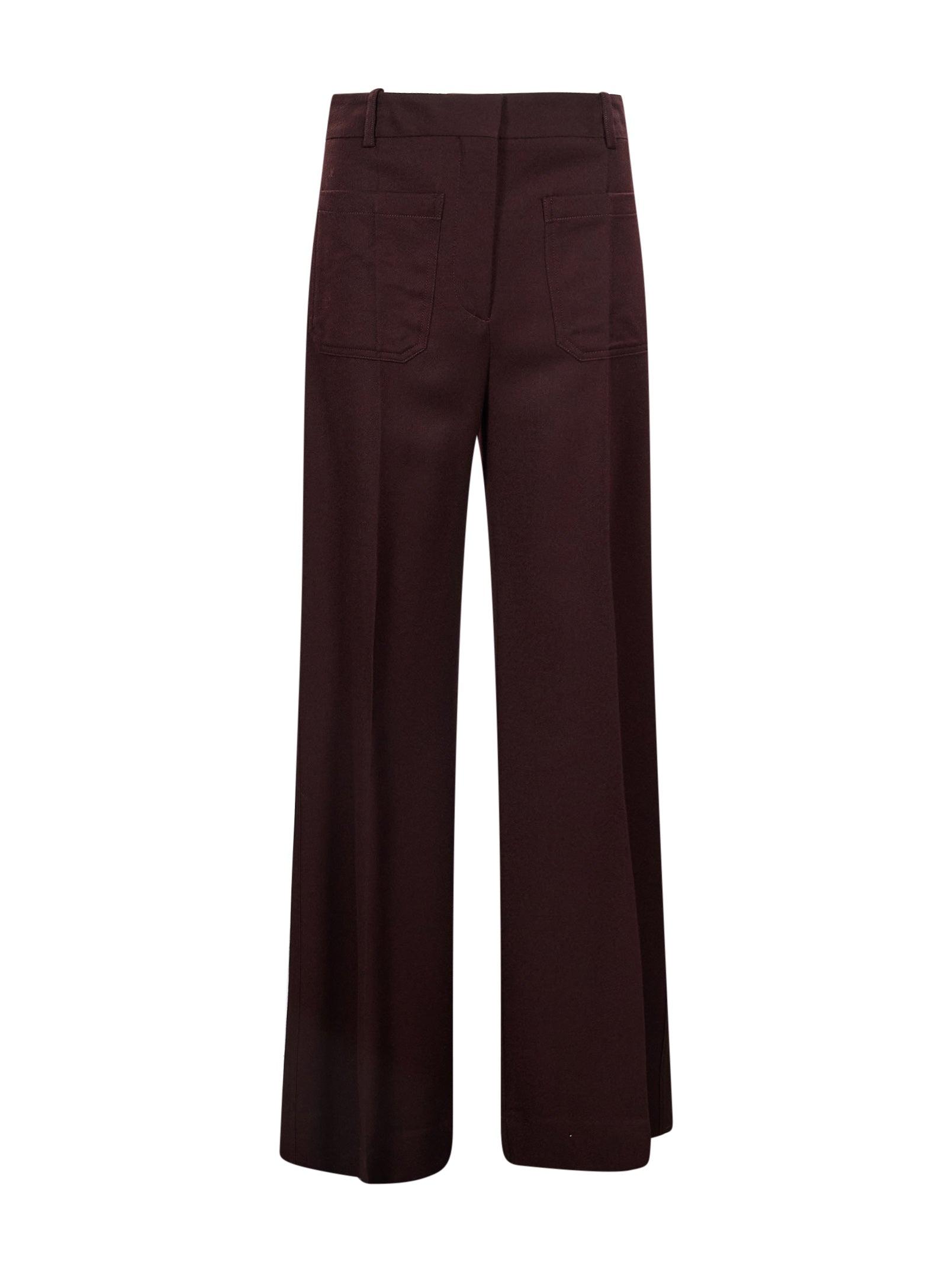 Pantaloni Alina in lana vergine flared in bordeaux 