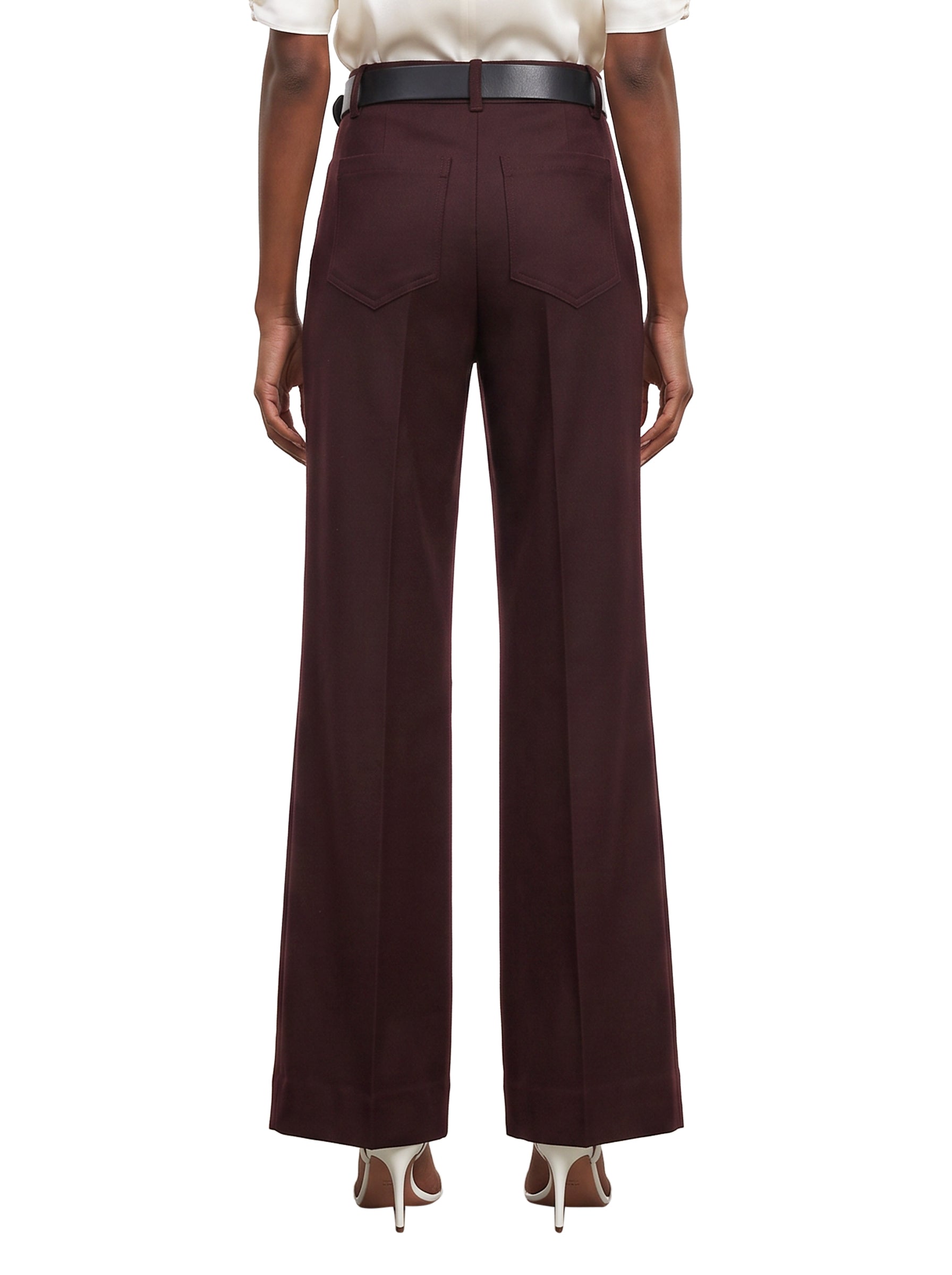 Pantaloni Alina in lana vergine flared in bordeaux 
