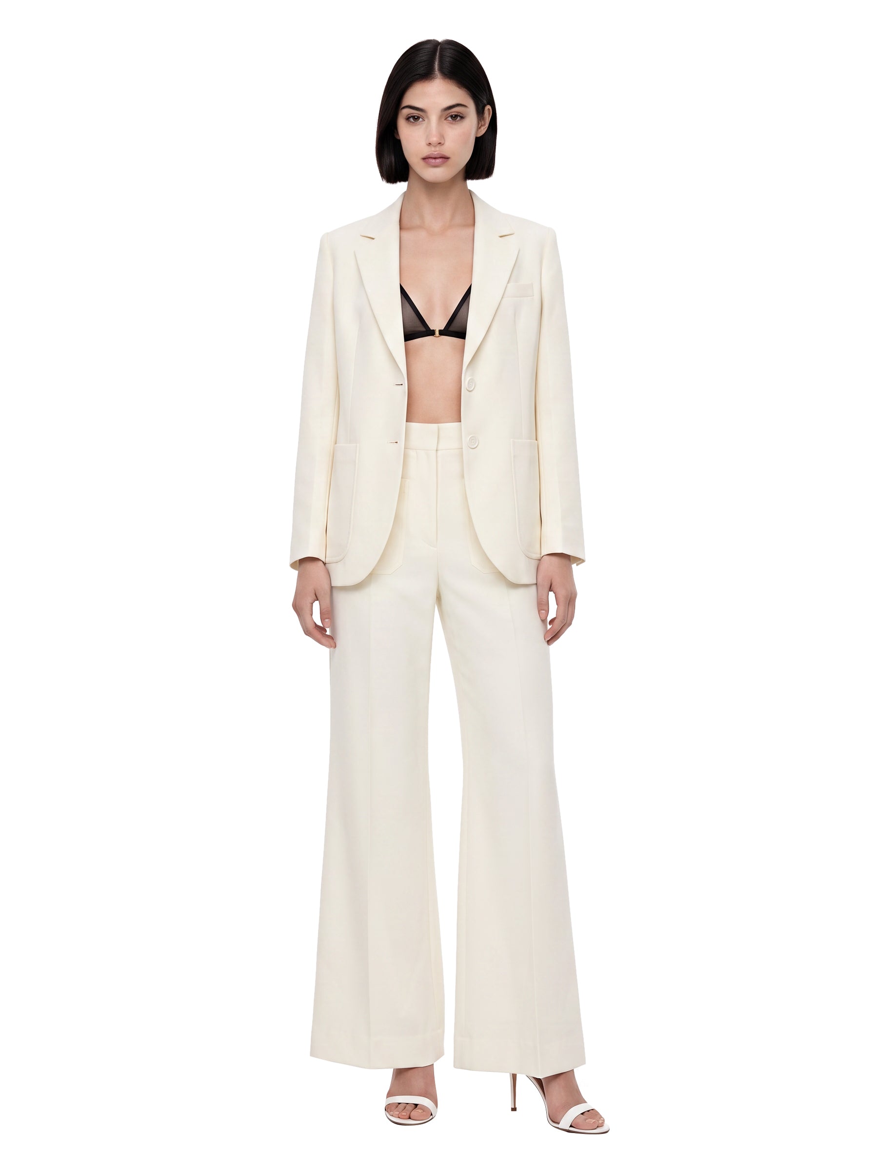 Pantaloni a gamba svasata Alina in bianco 