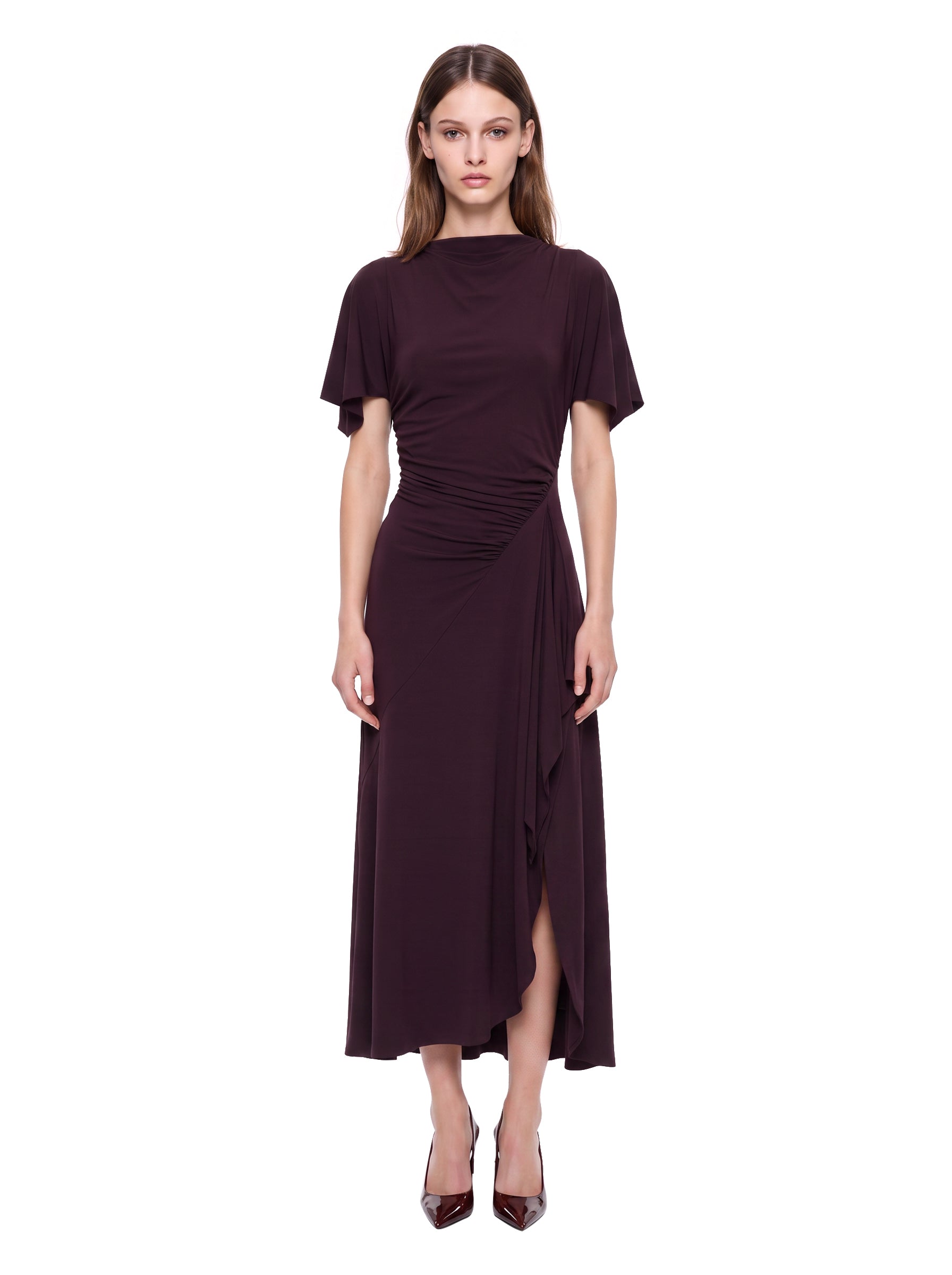 Abito midi con dettaglio drappeggiato in bordeaux 