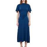 Abito midi con dettaglio drappeggiato in blu 