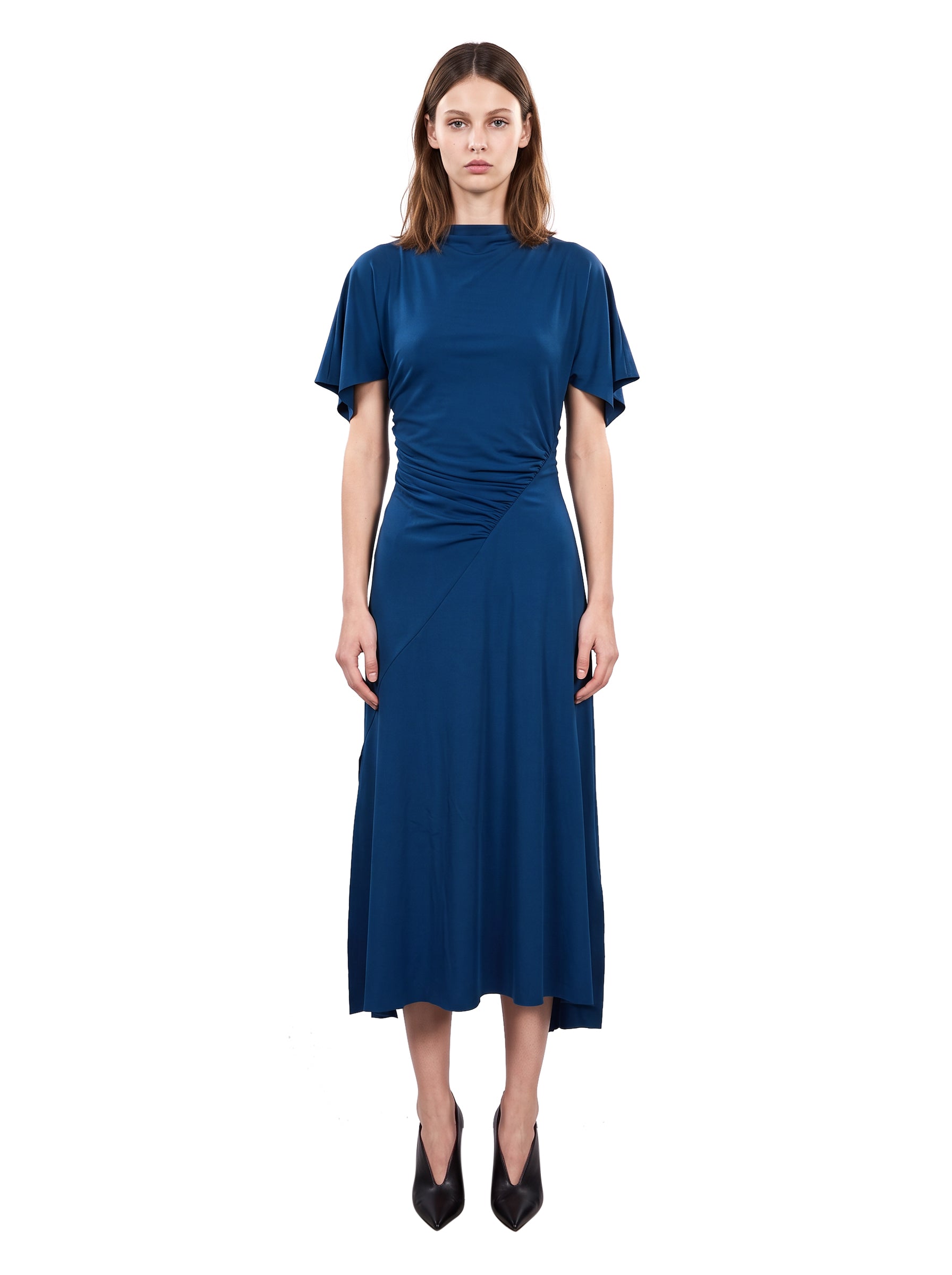 Abito midi con dettaglio drappeggiato in blu 