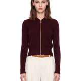 Maglione a coste con zip in bordeaux 