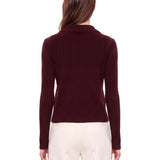 Maglione a coste con zip in bordeaux 