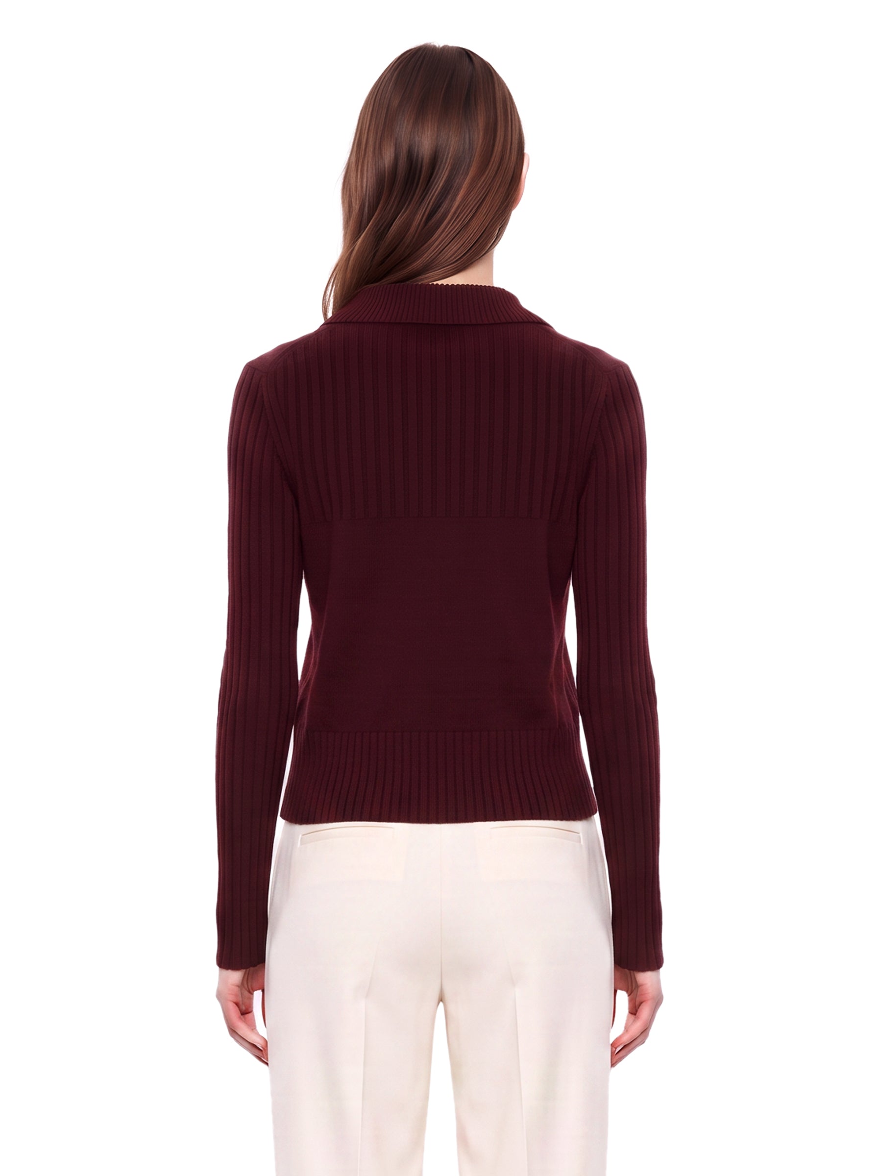 Maglione a coste con zip in bordeaux 