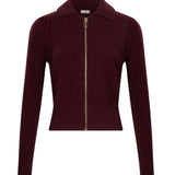 Maglione a coste con zip in bordeaux 