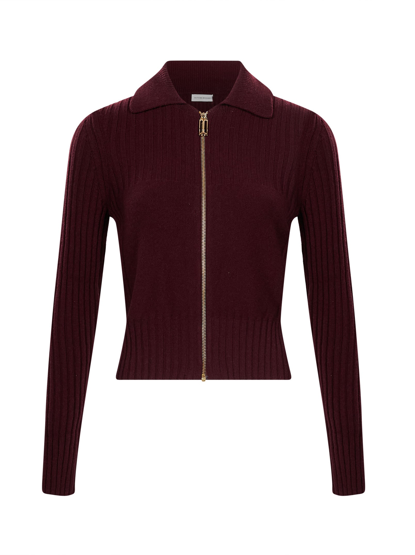 Maglione a coste con zip in bordeaux 