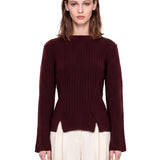 Maglione in lana e cashmere a coste in bordeaux 
