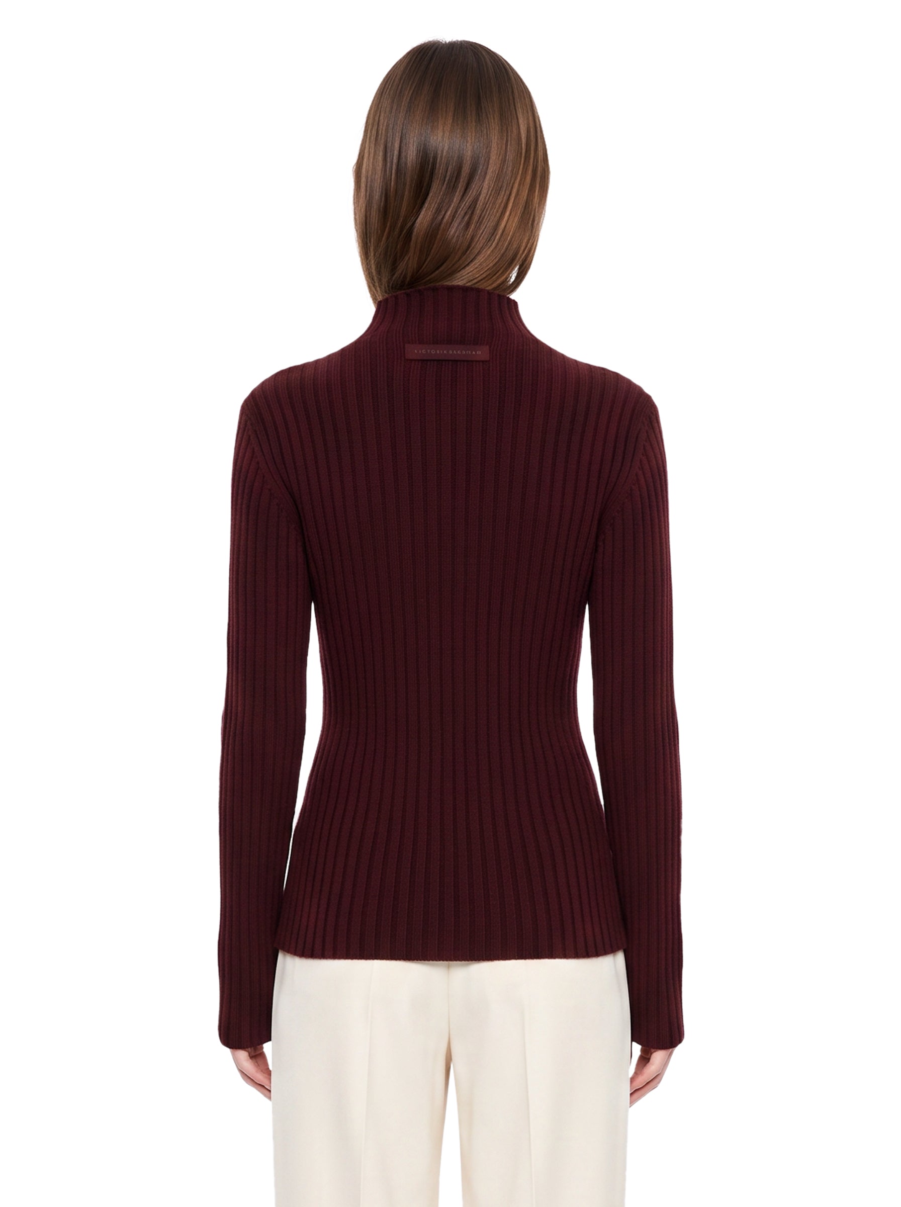 Maglione in lana e cashmere a coste in bordeaux 