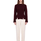 Maglione in lana e cashmere a coste in bordeaux 