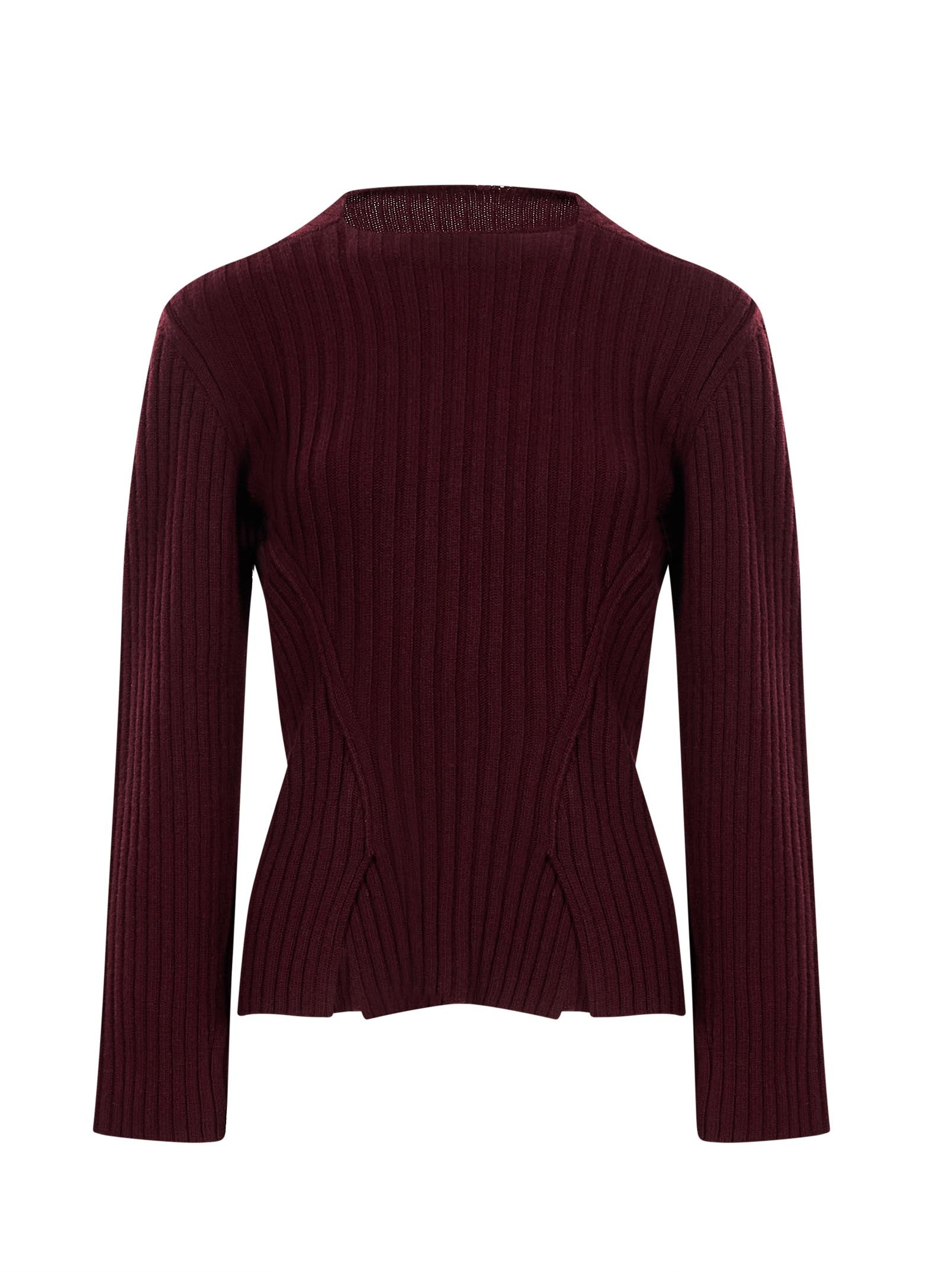Maglione in lana e cashmere a coste in bordeaux 
