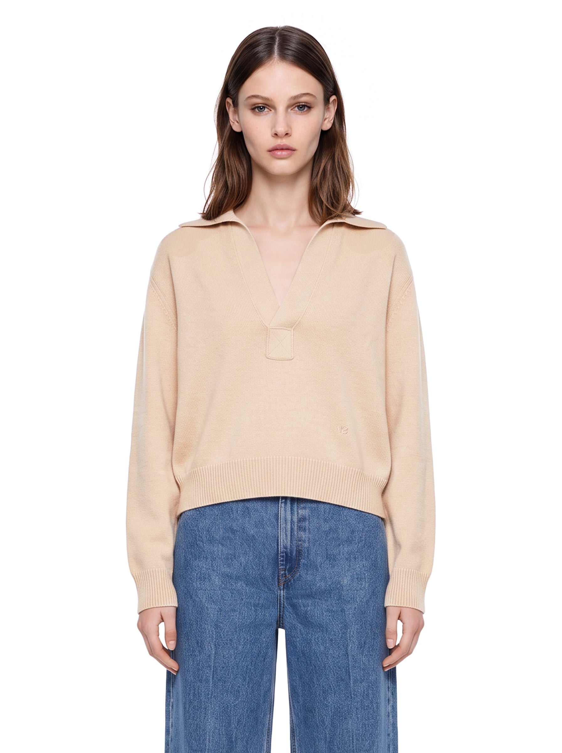 Maglione con colletto stile polo in misto lana in beige 