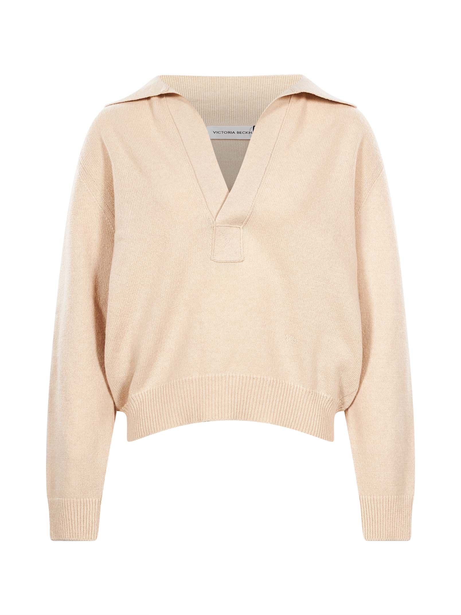 Maglione con colletto stile polo in misto lana in beige 