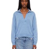 Maglione con colletto stile polo in misto lana in celeste 