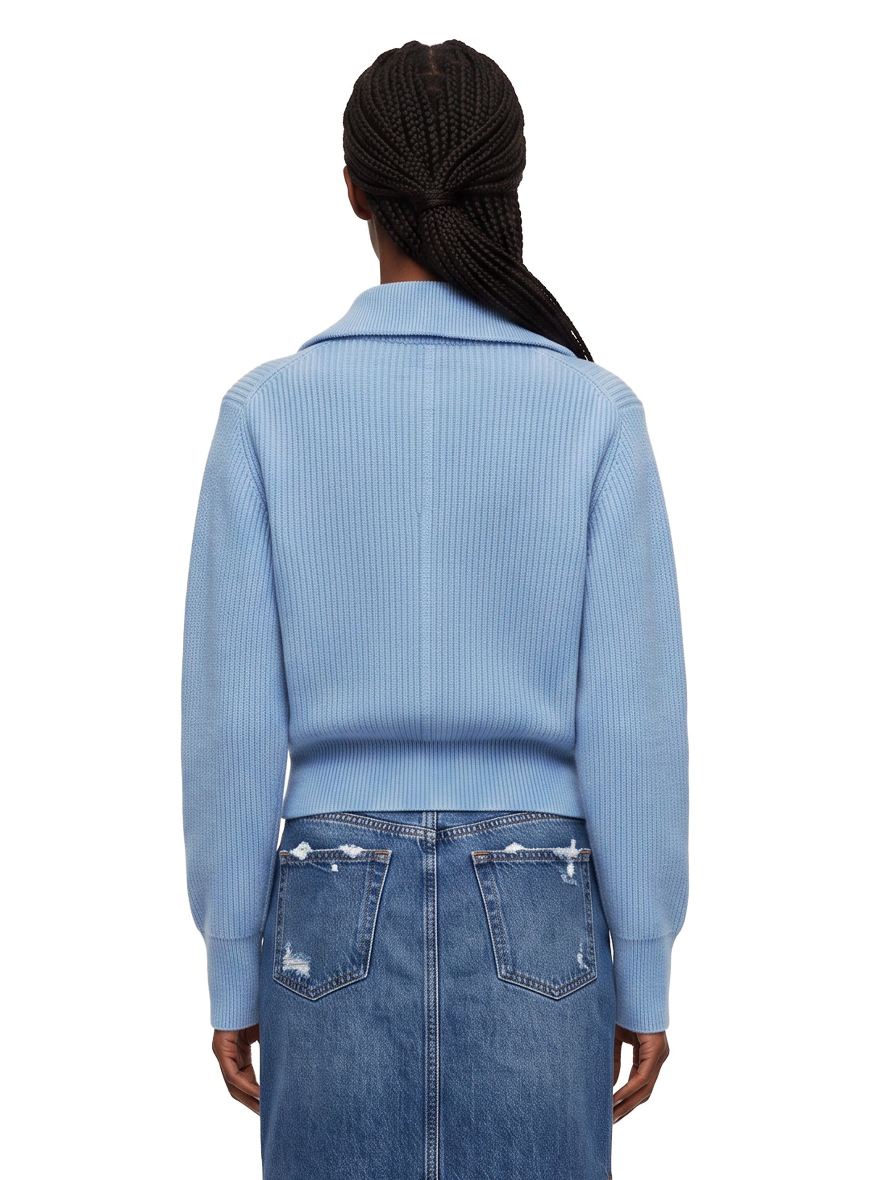 Maglione con colletto stile polo in misto lana in celeste 