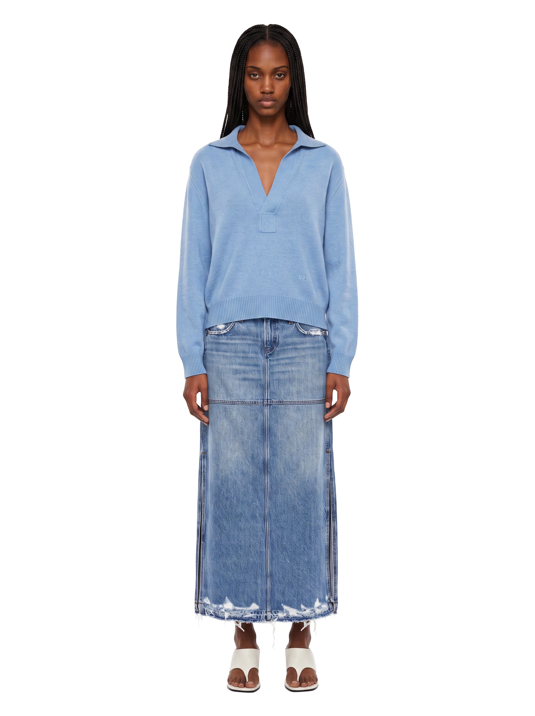 Maglione con colletto stile polo in misto lana in celeste 