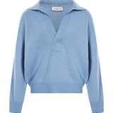 Maglione con colletto stile polo in misto lana in celeste 