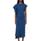 Abito midi drapeggiato Victoria in blu 