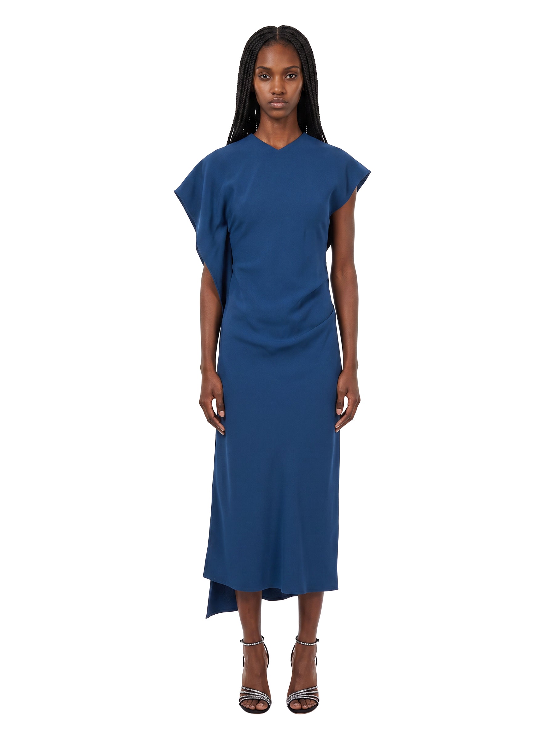 Abito midi drapeggiato Victoria in blu 