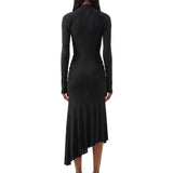 Abito midi con collo alto in nero 