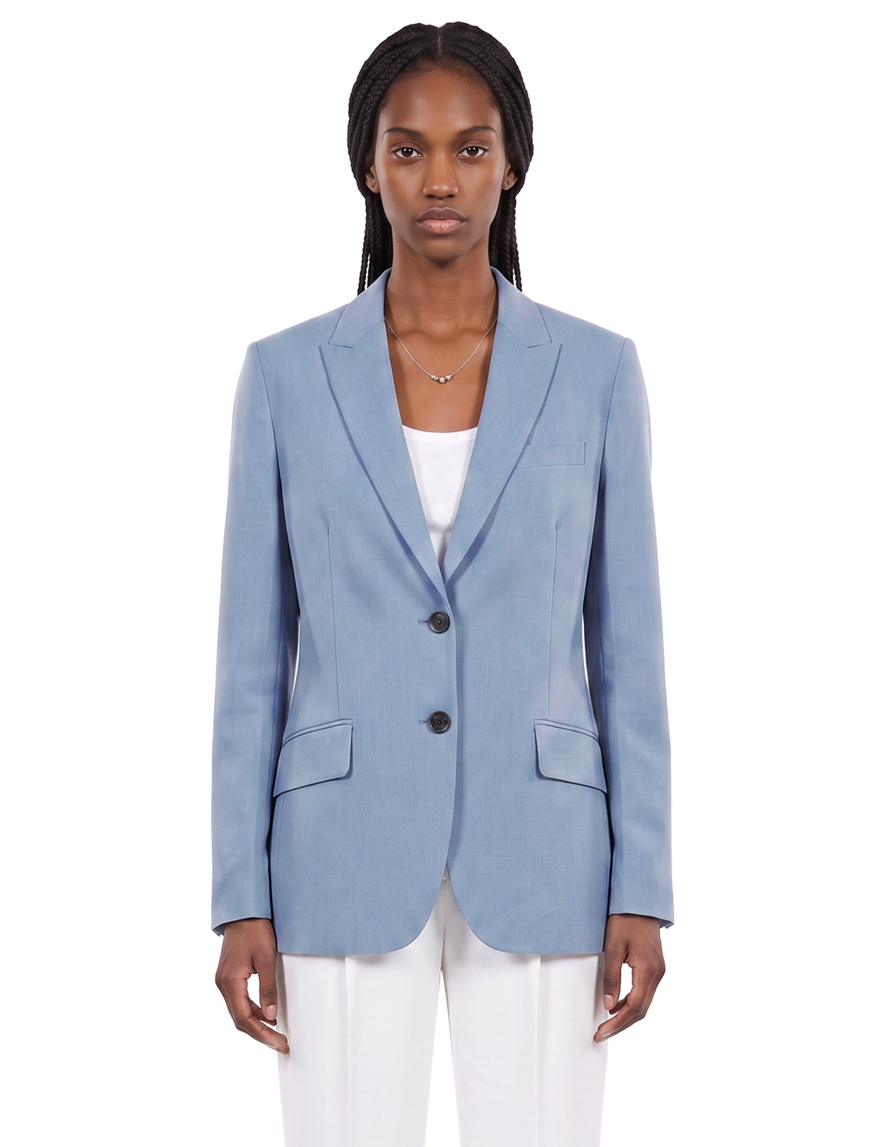 Blazer monopetto in viscosa in celeste 