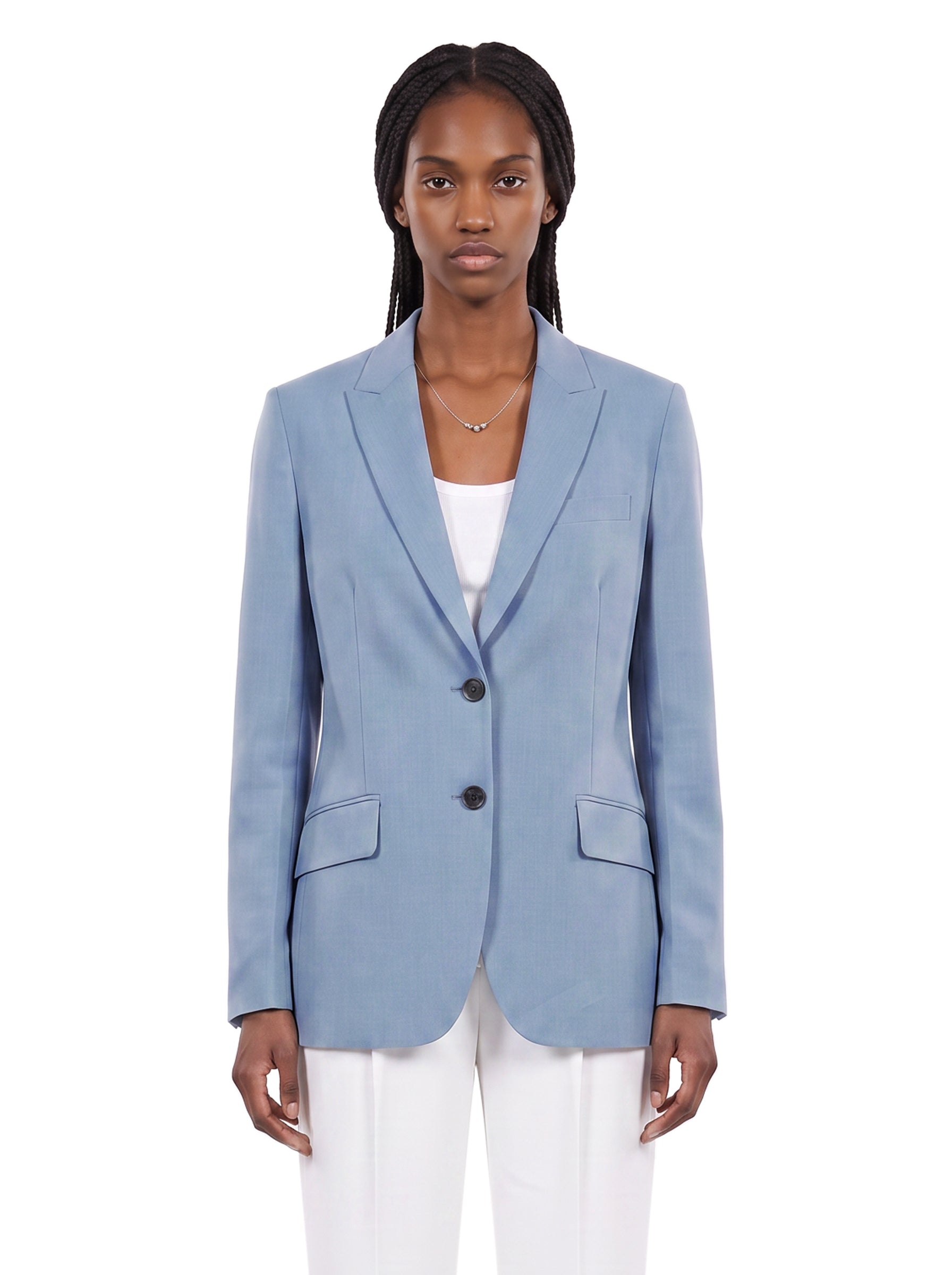 Blazer monopetto in viscosa in celeste 