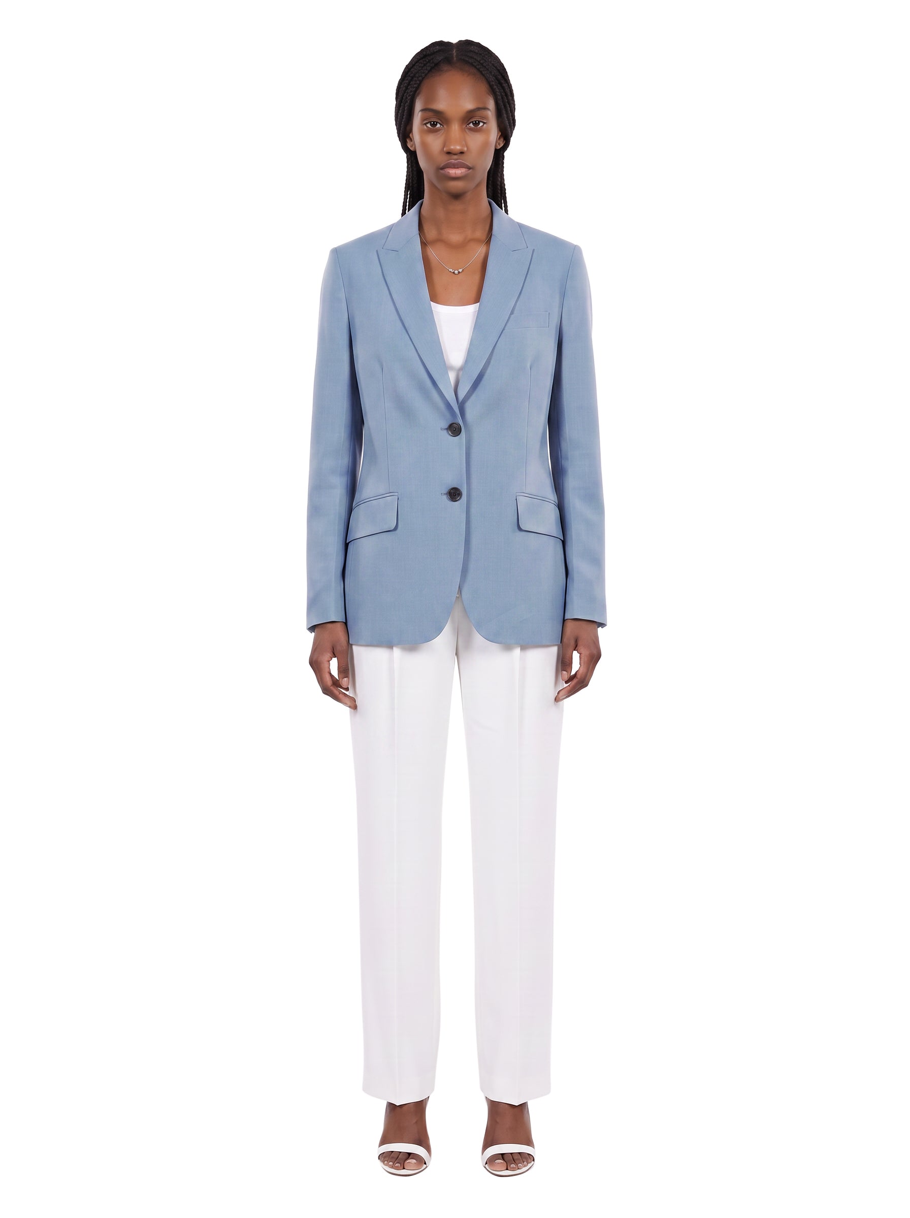 Blazer monopetto in viscosa in celeste 