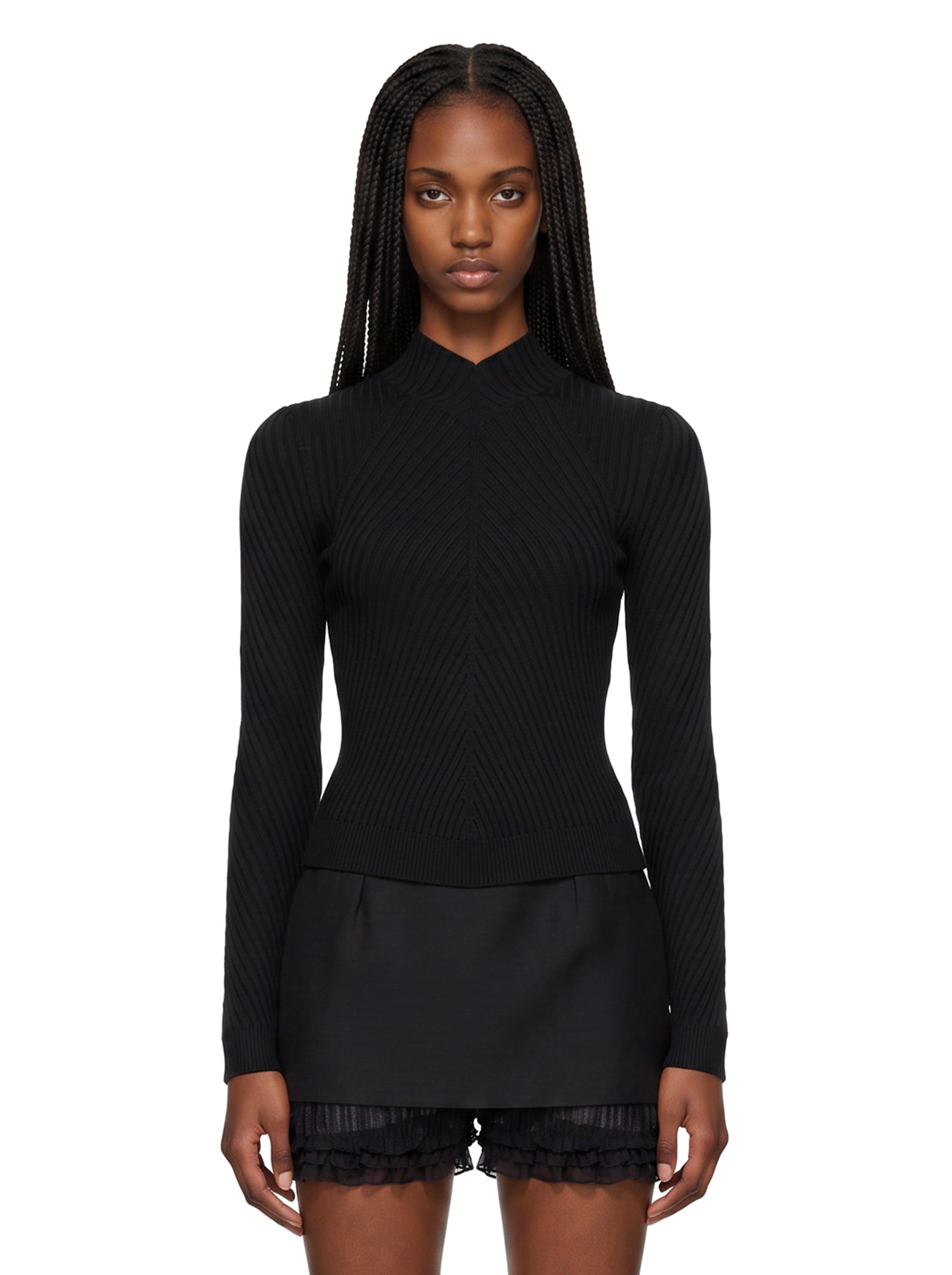 Maglione in lana e cashmere a coste in nero 