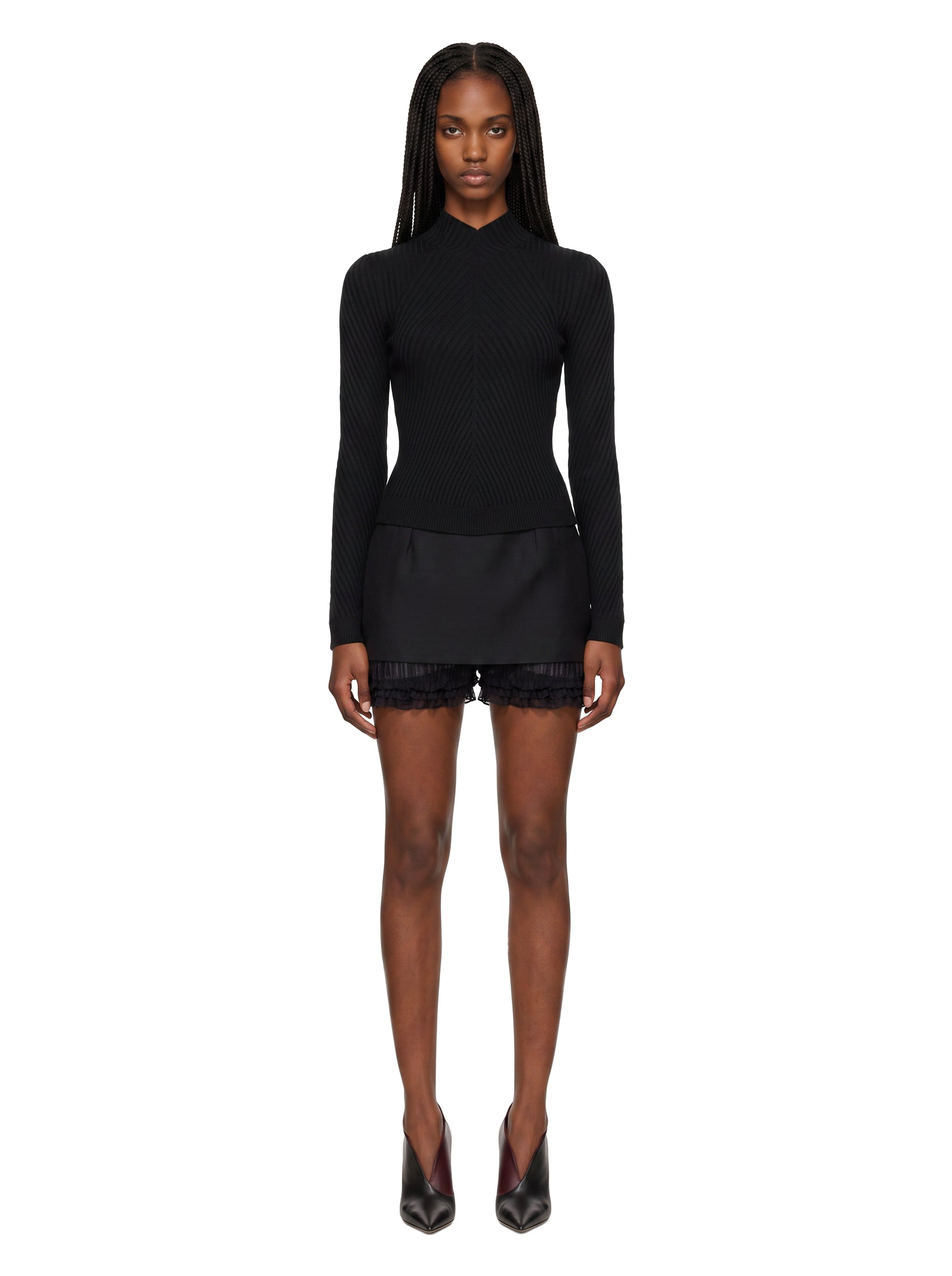 Maglione in lana e cashmere a coste in nero 