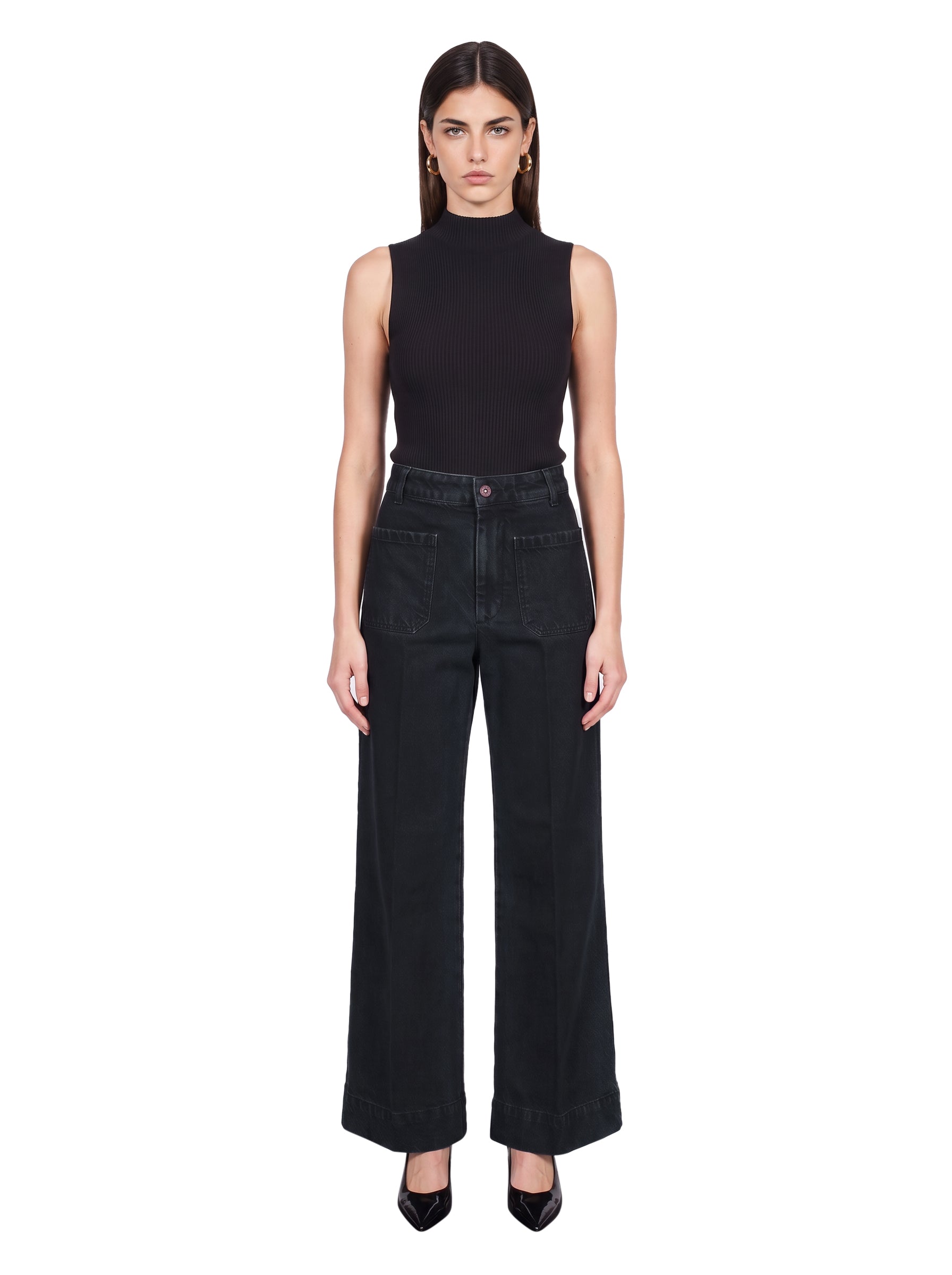 Jeans a gamba larga Alina in nero 