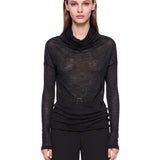 Top con design drapeggiato a maniche lunghe in nero 