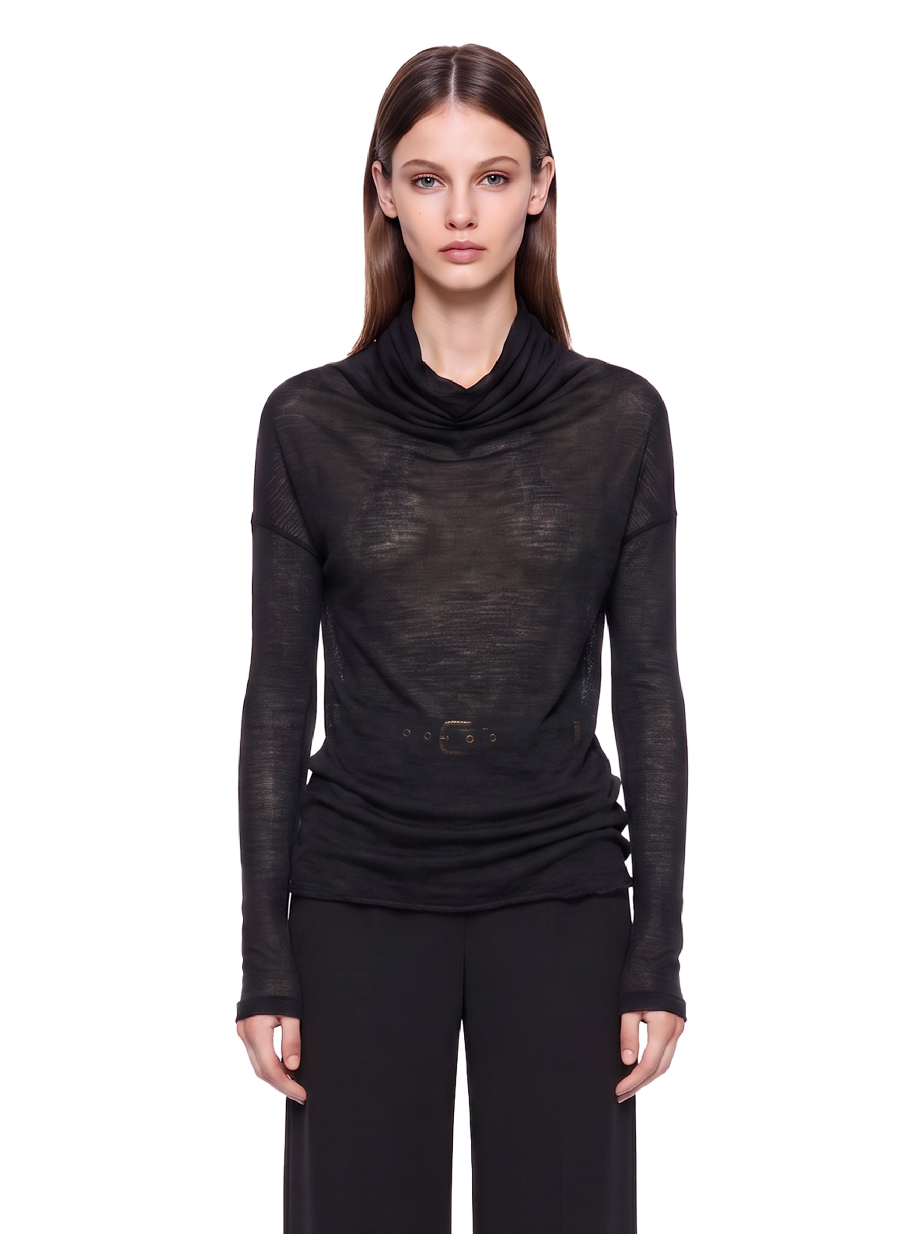 Top con design drapeggiato a maniche lunghe in nero 