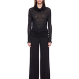 Top con design drapeggiato a maniche lunghe in nero 