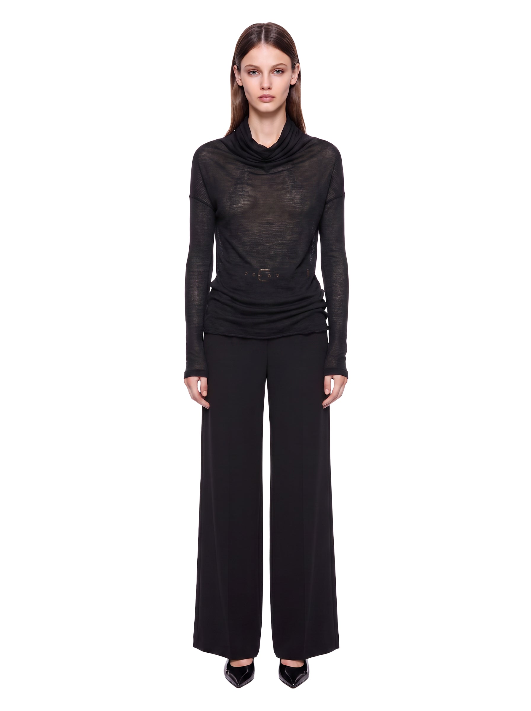 Top con design drapeggiato a maniche lunghe in nero 
