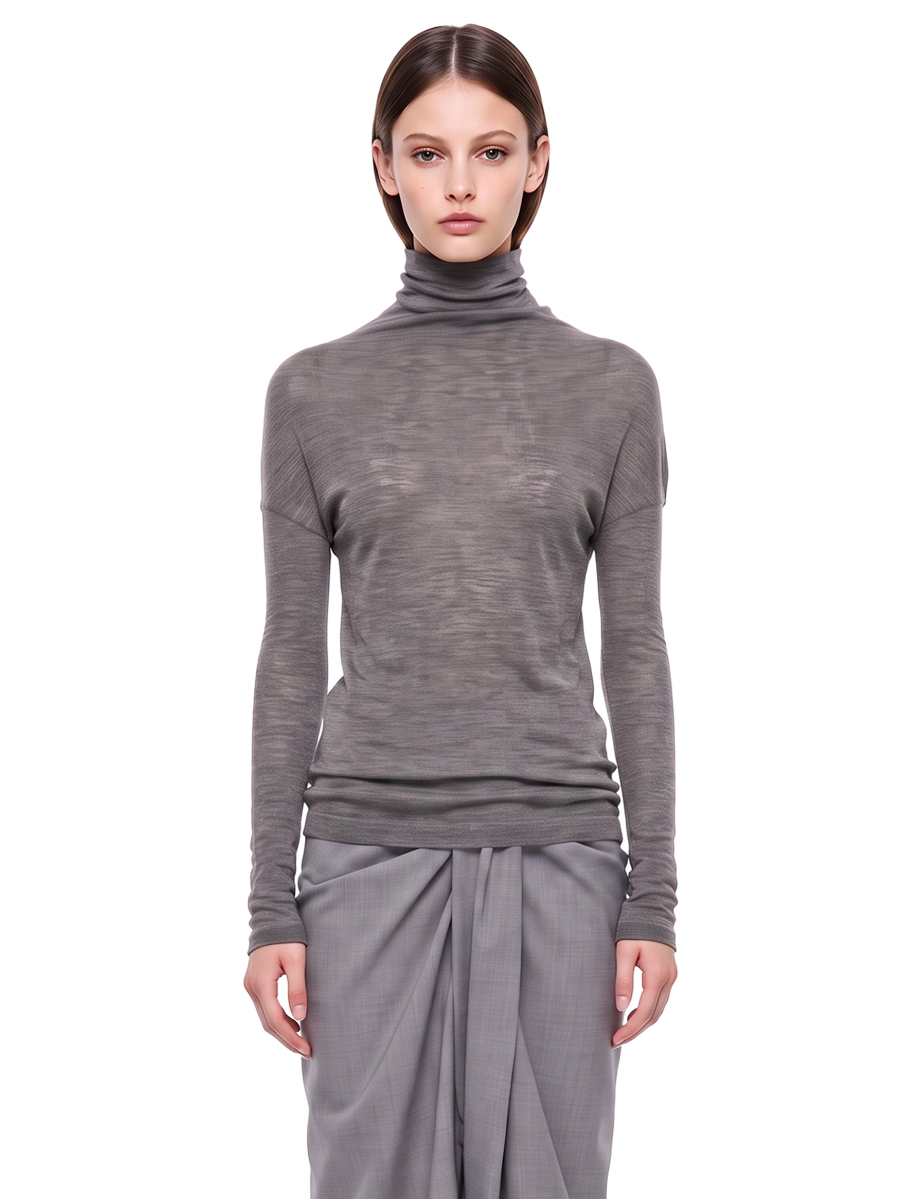 Top con design drapeggiato a maniche lunghe in grigio 