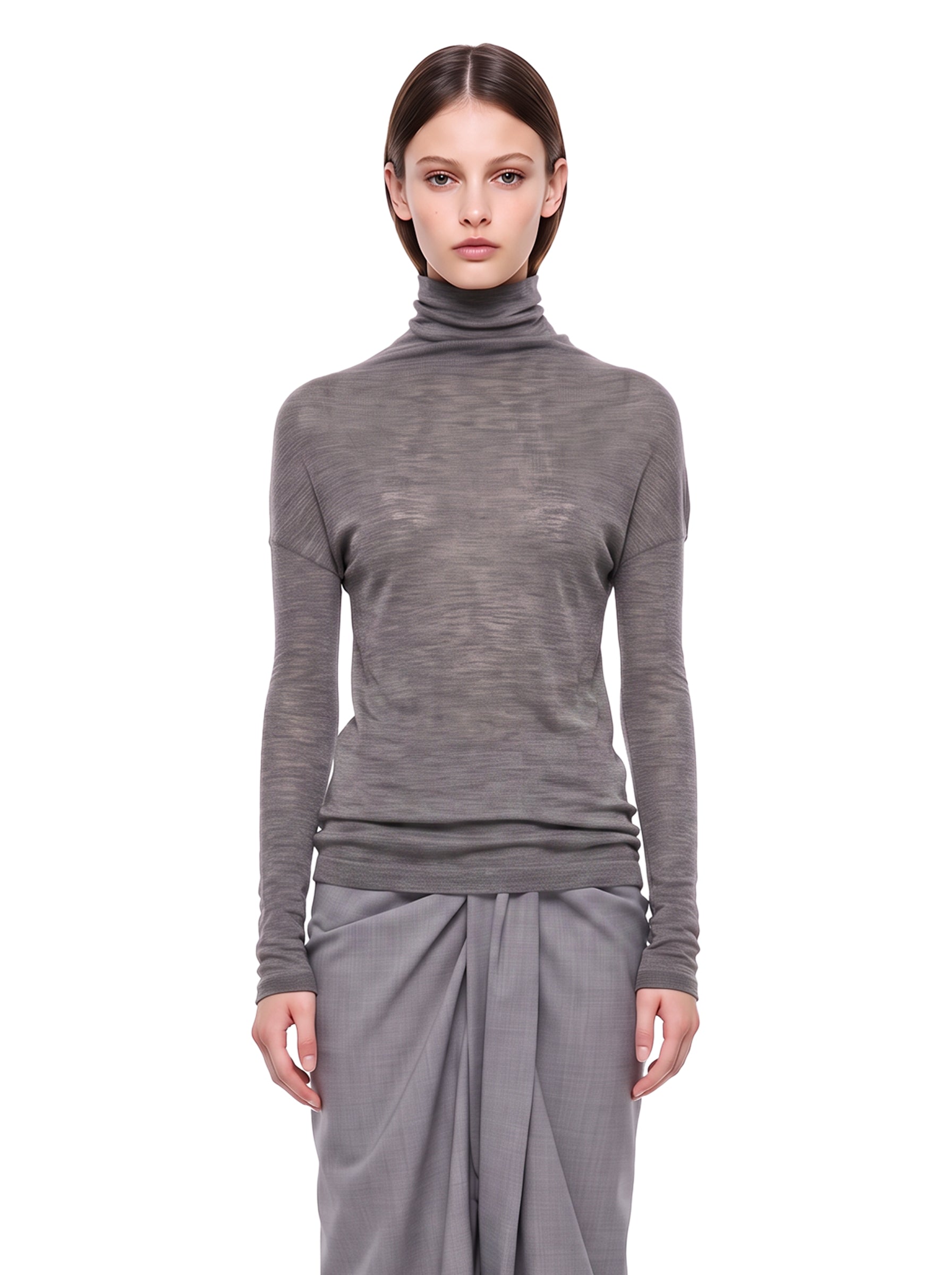 Top con design drapeggiato a maniche lunghe in grigio 