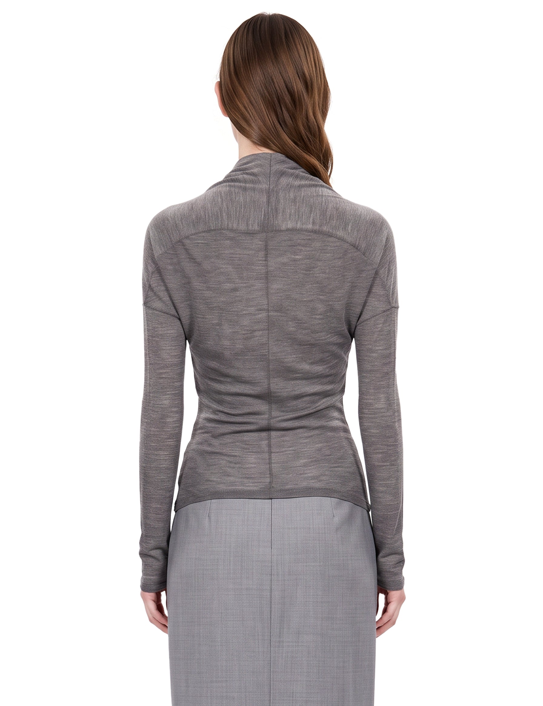 Top con design drapeggiato a maniche lunghe in grigio 