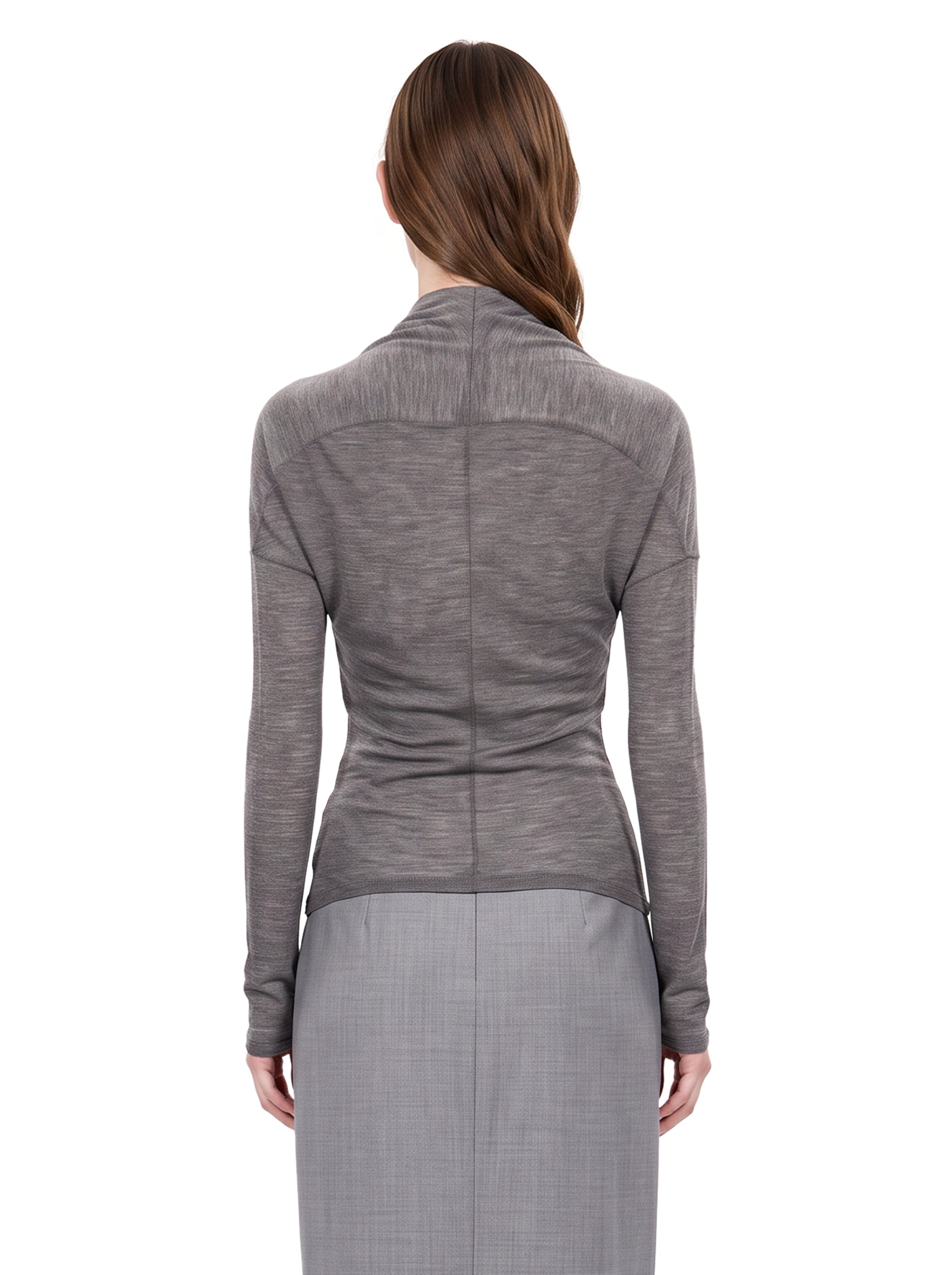 Top con design drapeggiato a maniche lunghe in grigio 