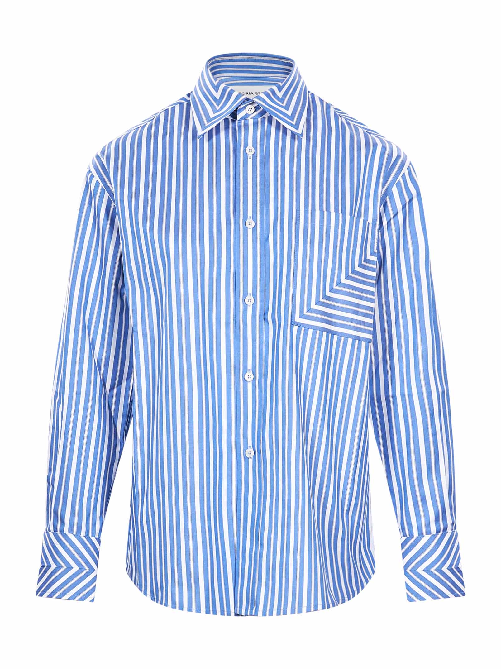 Camicia a righe con taschino in bianco e blu 