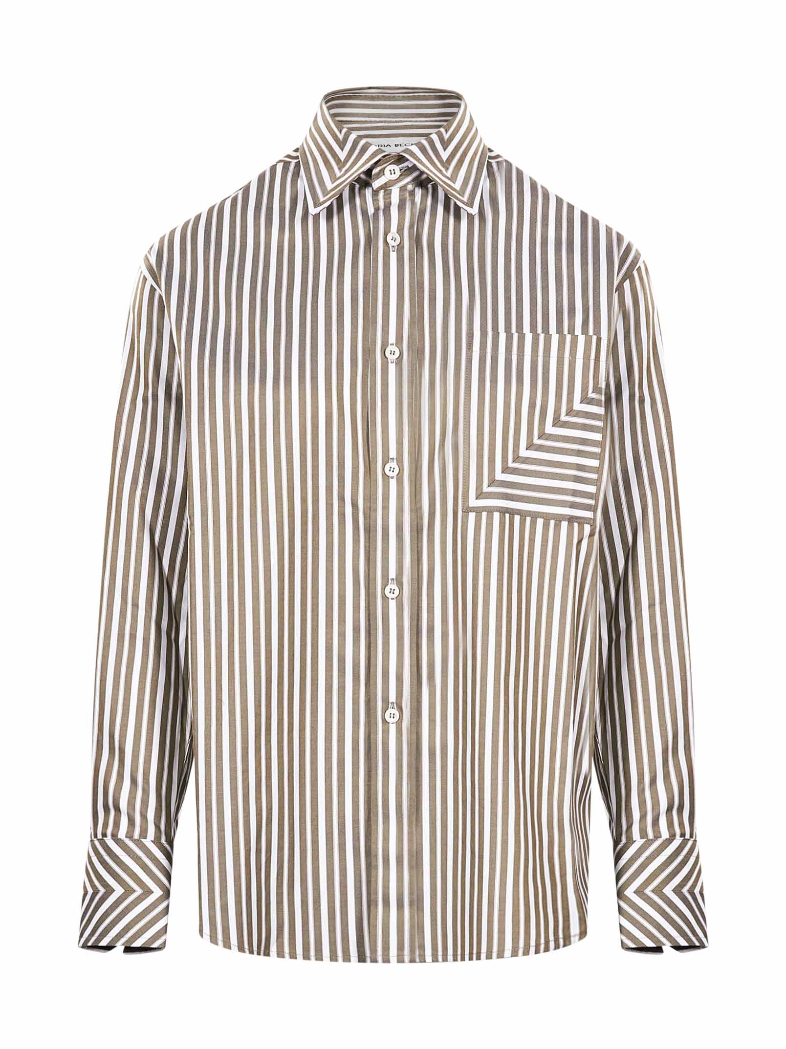 Camicia a righe con taschino in bianco e verde 