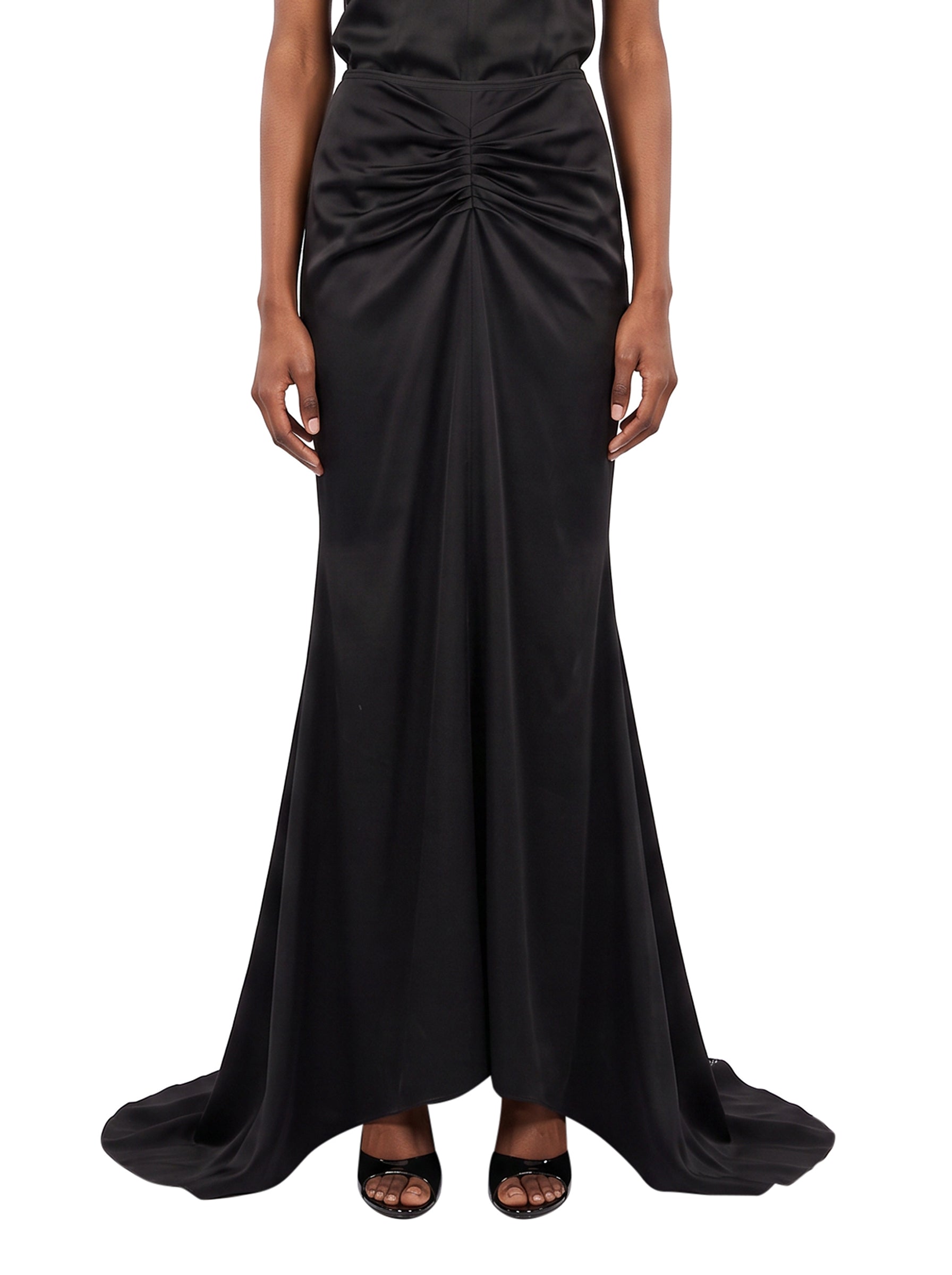 Gonna lunga in raso con drapeggio Isabella in nero 
