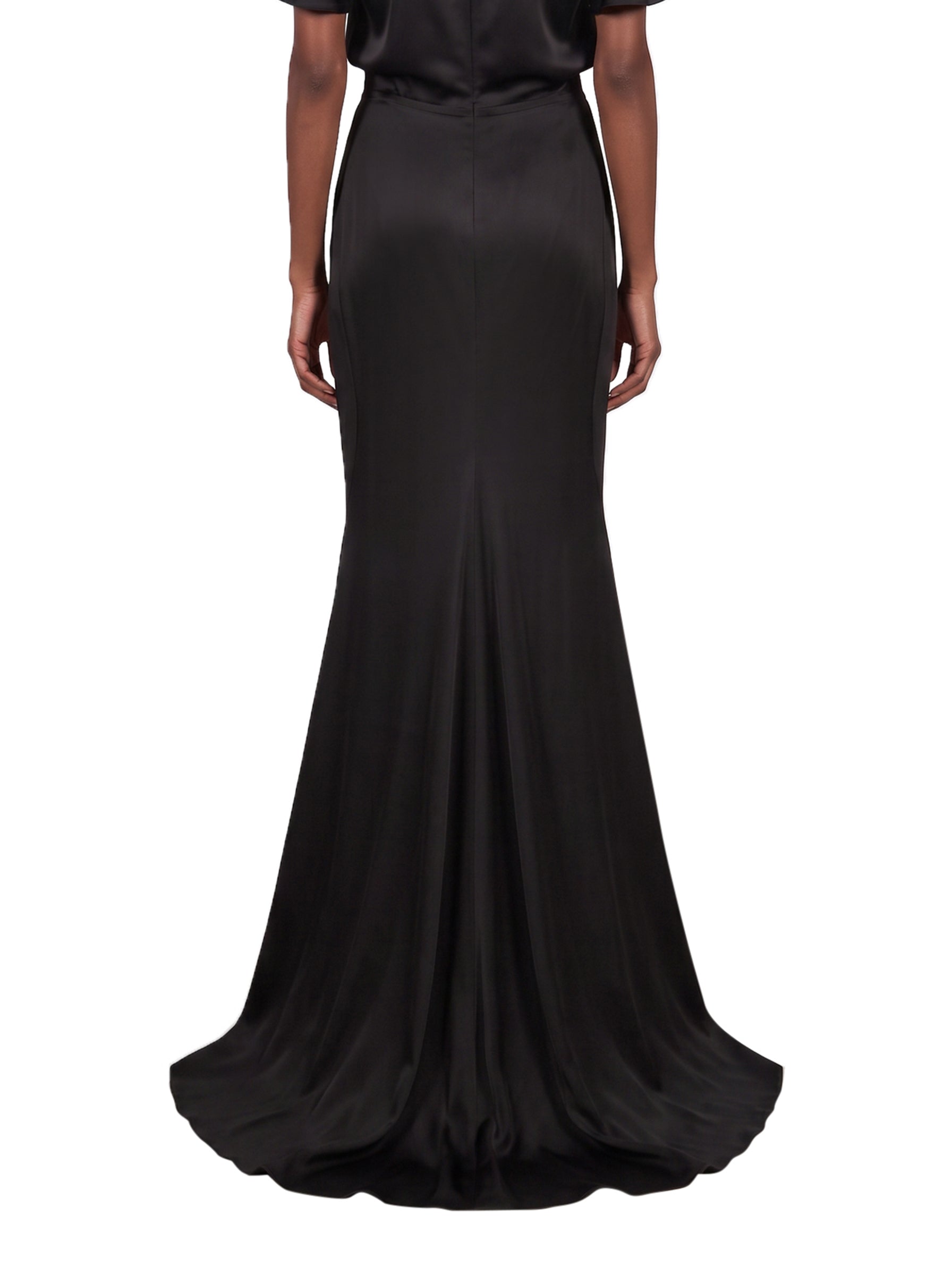 Gonna lunga in raso con drapeggio Isabella in nero 