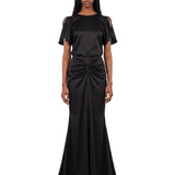 Gonna lunga in raso con drapeggio Isabella in nero 