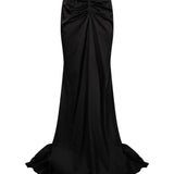 Gonna lunga in raso con drapeggio Isabella in nero 