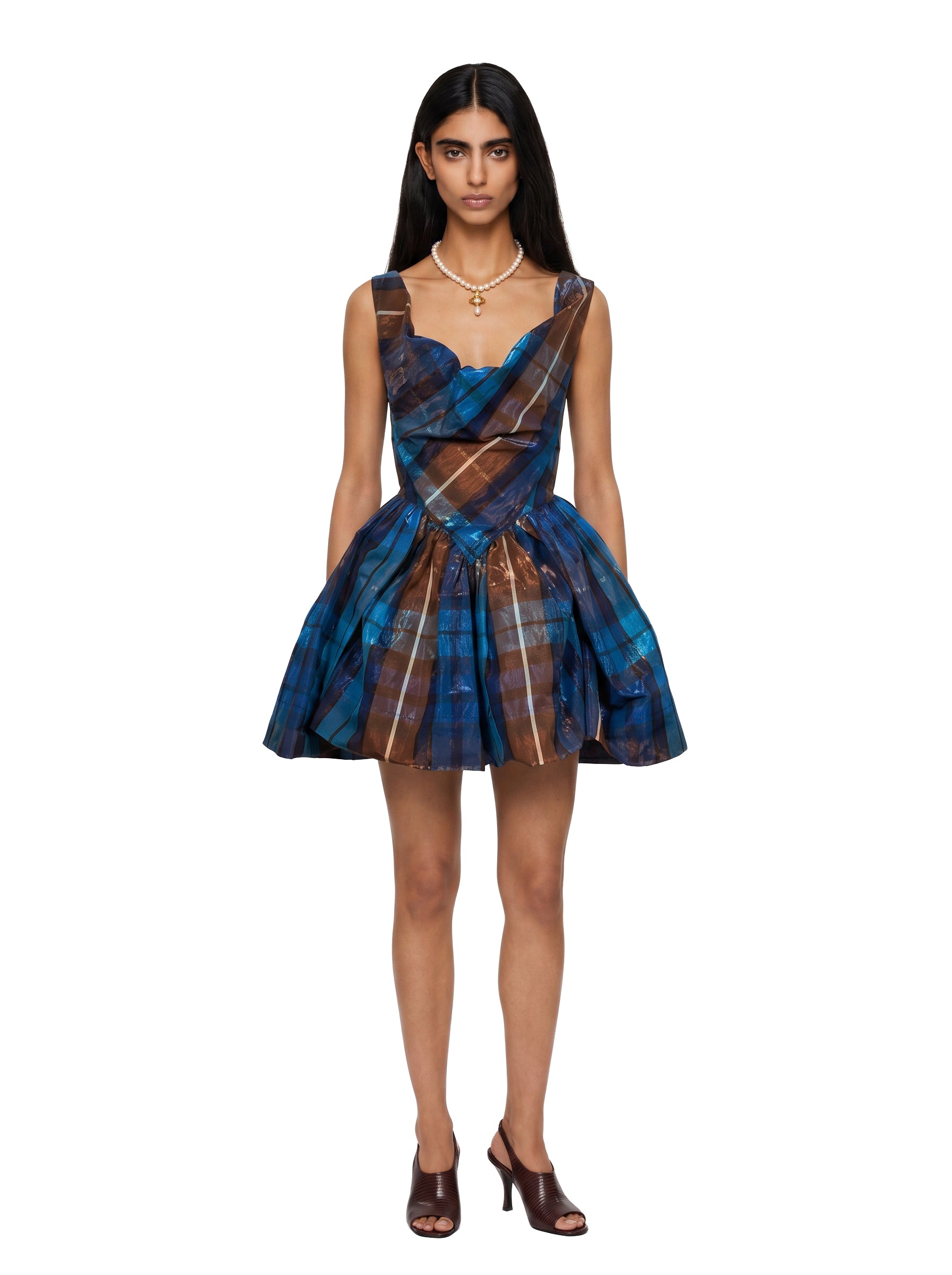 Abito mini Sunday a quadri in blu 