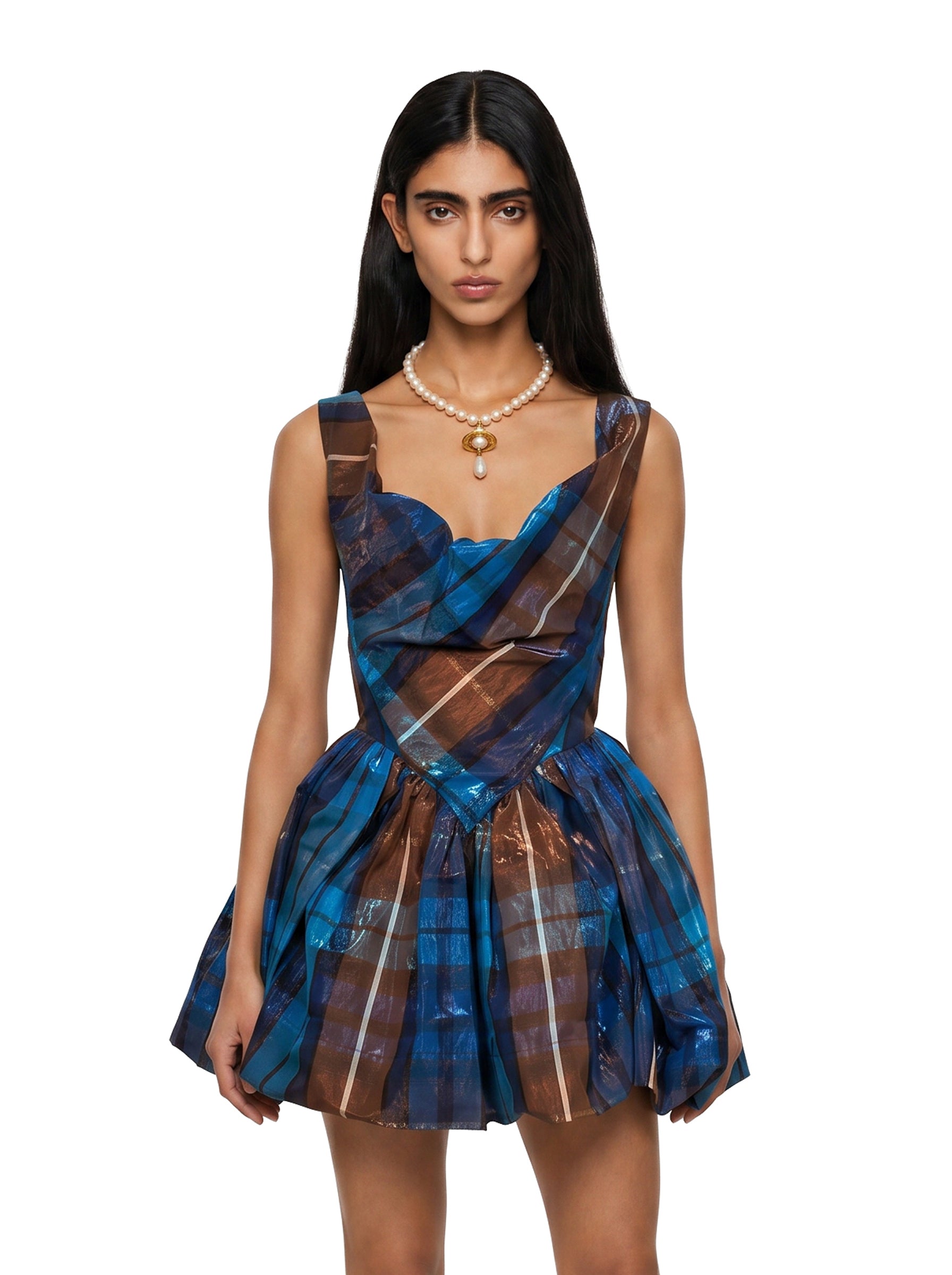 Abito mini Sunday a quadri in blu 